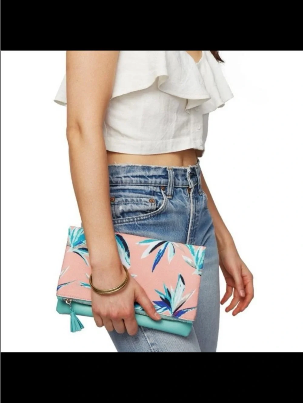 Rachel Pally Reversible Clutch Paradise Tropical Floral Mint Coral Vegan Leather